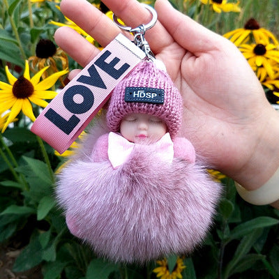 Fox Fur Pendant Sleeping Baby Backpack Pendant Jewelry Key Bag Pendant