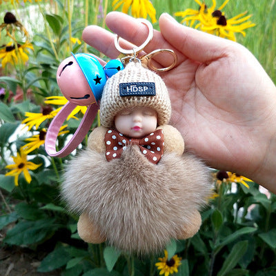 Fox Fur Pendant Sleeping Baby Backpack Pendant Jewelry Key Bag Pendant