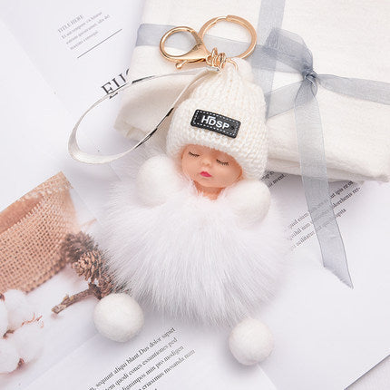 Fox Fur Pendant Sleeping Baby Backpack Pendant Jewelry Key Bag Pendant