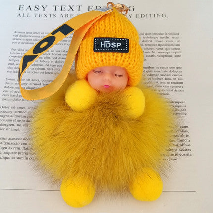 Fox Fur Pendant Sleeping Baby Backpack Pendant Jewelry Key Bag Pendant