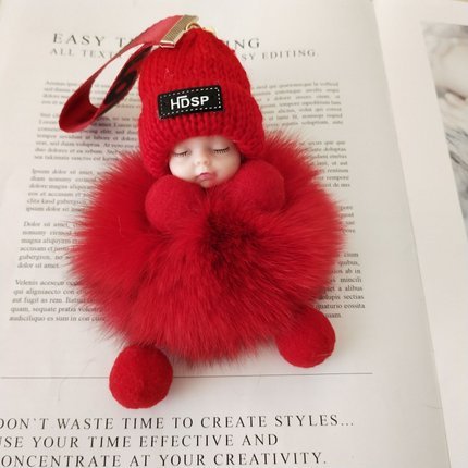 Fox Fur Pendant Sleeping Baby Backpack Pendant Jewelry Key Bag Pendant