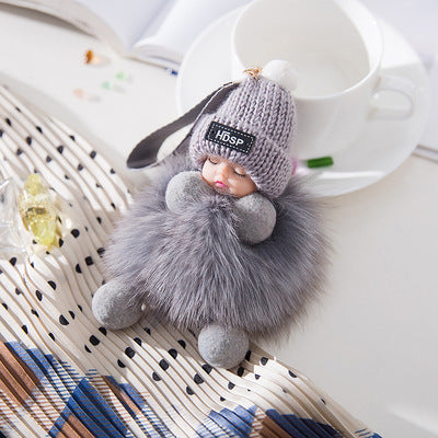 Fox Fur Pendant Sleeping Baby Backpack Pendant Jewelry Key Bag Pendant