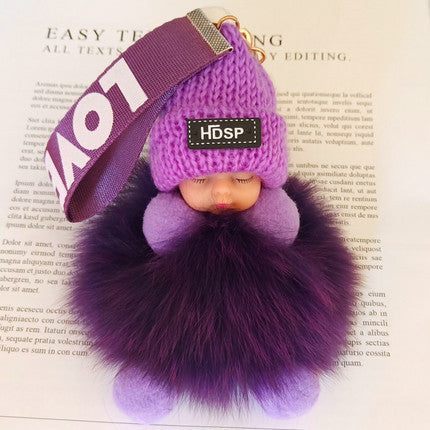 Fox Fur Pendant Sleeping Baby Backpack Pendant Jewelry Key Bag Pendant