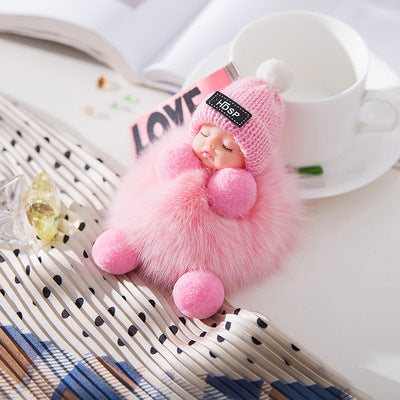 Fox Fur Pendant Sleeping Baby Backpack Pendant Jewelry Key Bag Pendant