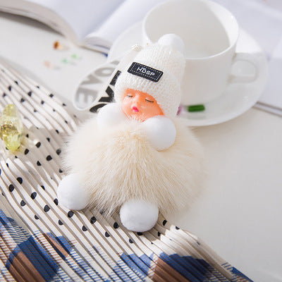 Fox Fur Pendant Sleeping Baby Backpack Pendant Jewelry Key Bag Pendant