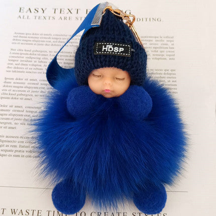 Fox Fur Pendant Sleeping Baby Backpack Pendant Jewelry Key Bag Pendant
