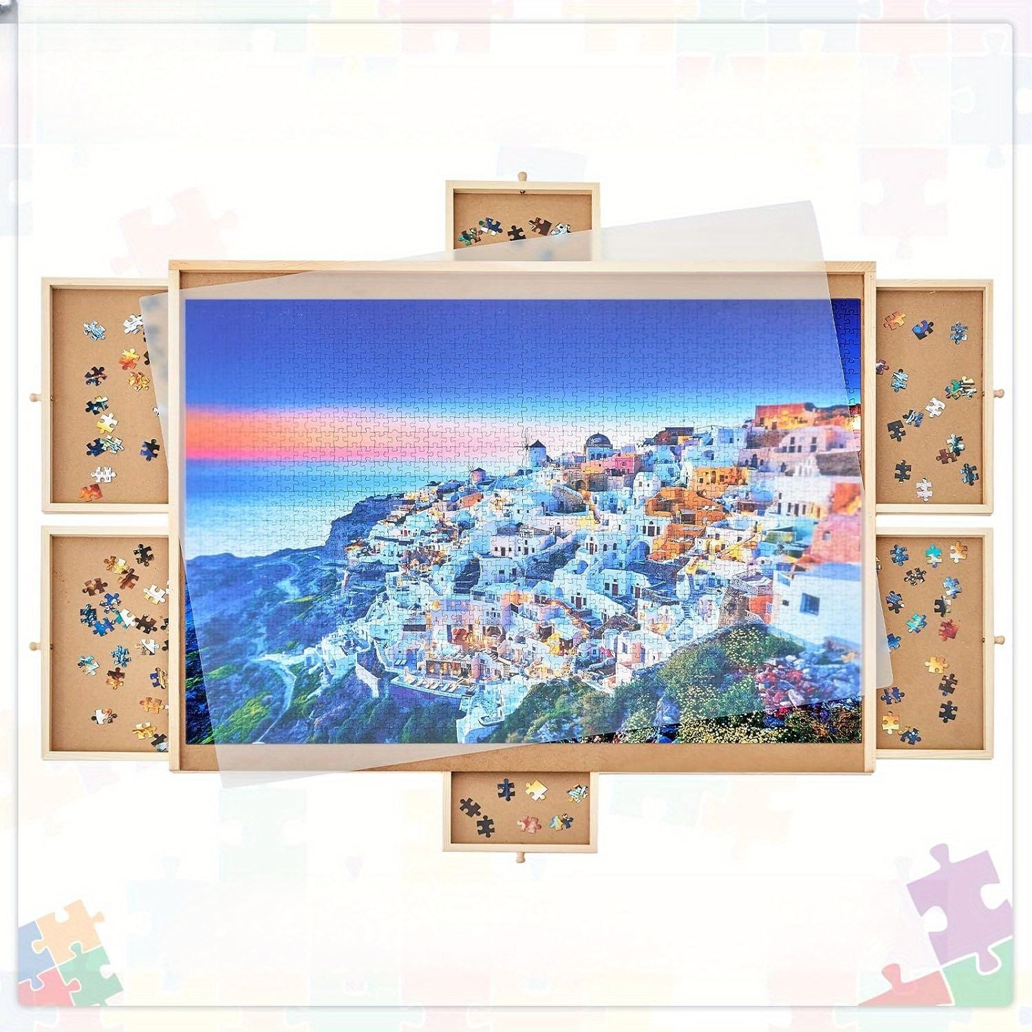 Portable puzzle board - can hold 1500 DIY rotating puzzle boards with drawers and lids - sturdy puzzle table with 6 drawers - with lazy Susan, rotating puzzle accessories, (workbench+6 drawers)
