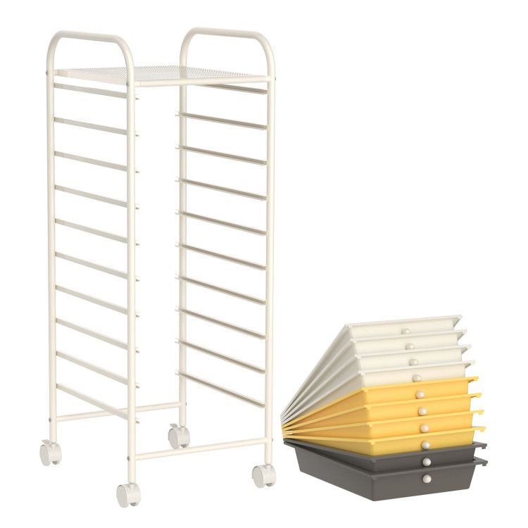 Rolling Storage Cart Organizer with 10 Compartments and 4 Universal Casters