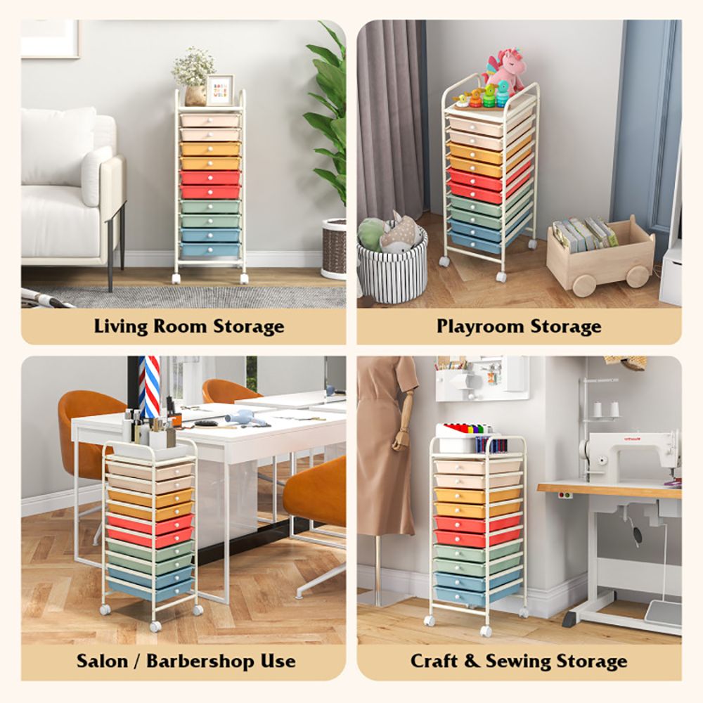 Rolling Storage Cart Organizer with 10 Compartments and 4 Universal Casters