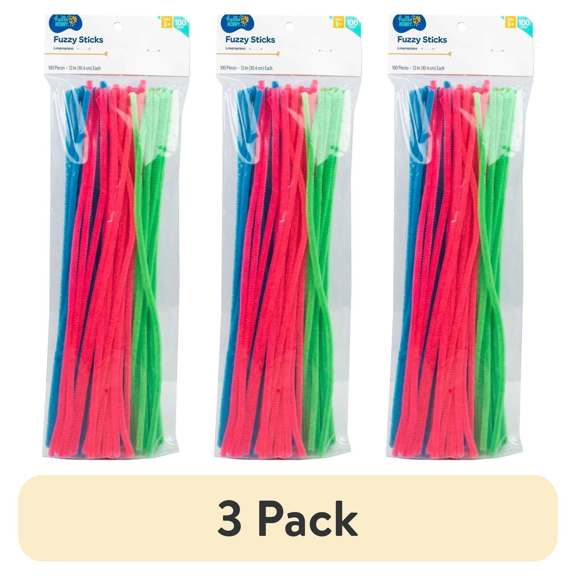 (3 pack) Hello Hobby Pastel Fuzzy Sticks Pipe Cleaners, 100-Pack