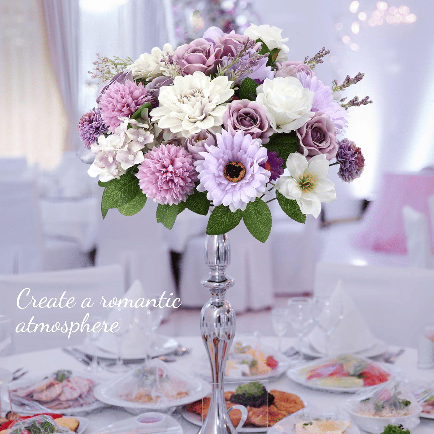 Hoteam 2 Bundles Artificial Flowers Combo Silk Mix Purple Fake Flowers with Stems Roses Chrysanthemum Dahlia Greenery Combo Set for DIY Wedding Bouquets Baby Shower Table Centerpieces Home Decor