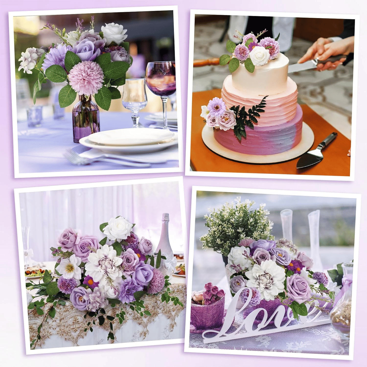 Hoteam 2 Bundles Artificial Flowers Combo Silk Mix Purple Fake Flowers with Stems Roses Chrysanthemum Dahlia Greenery Combo Set for DIY Wedding Bouquets Baby Shower Table Centerpieces Home Decor