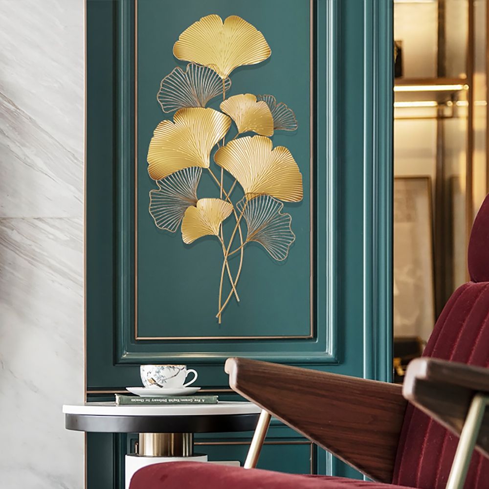 Modern Metal Ginkgo Leaves Wall Decor Home Hanging Art in Gold