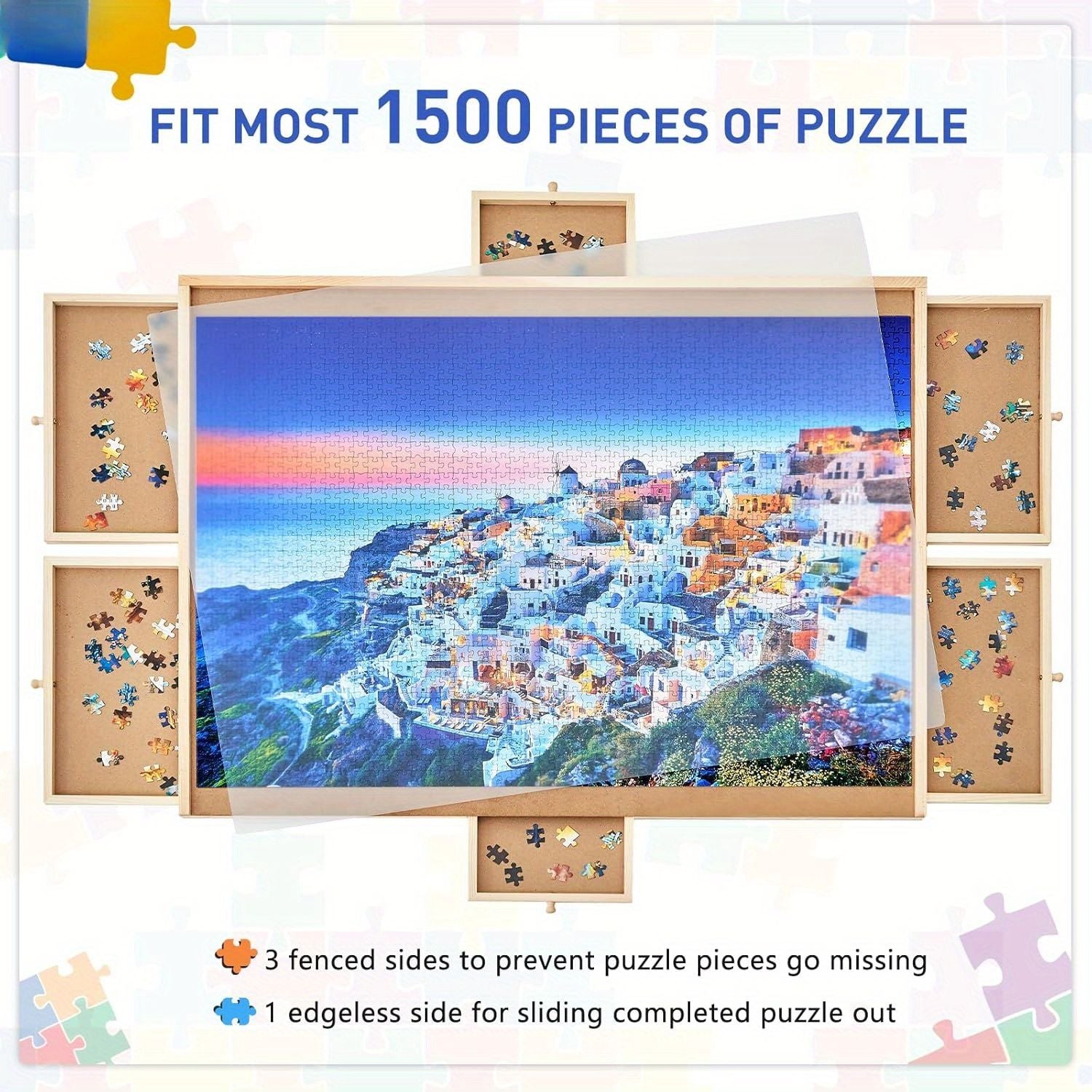 Portable puzzle board - can hold 1500 DIY rotating puzzle boards with drawers and lids - sturdy puzzle table with 6 drawers - with lazy Susan, rotating puzzle accessories, (workbench+6 drawers)