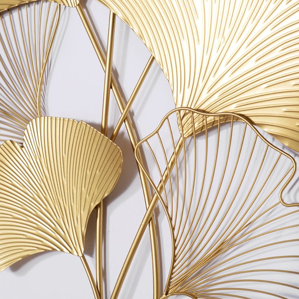 Modern Metal Ginkgo Leaves Wall Decor Home Hanging Art in Gold