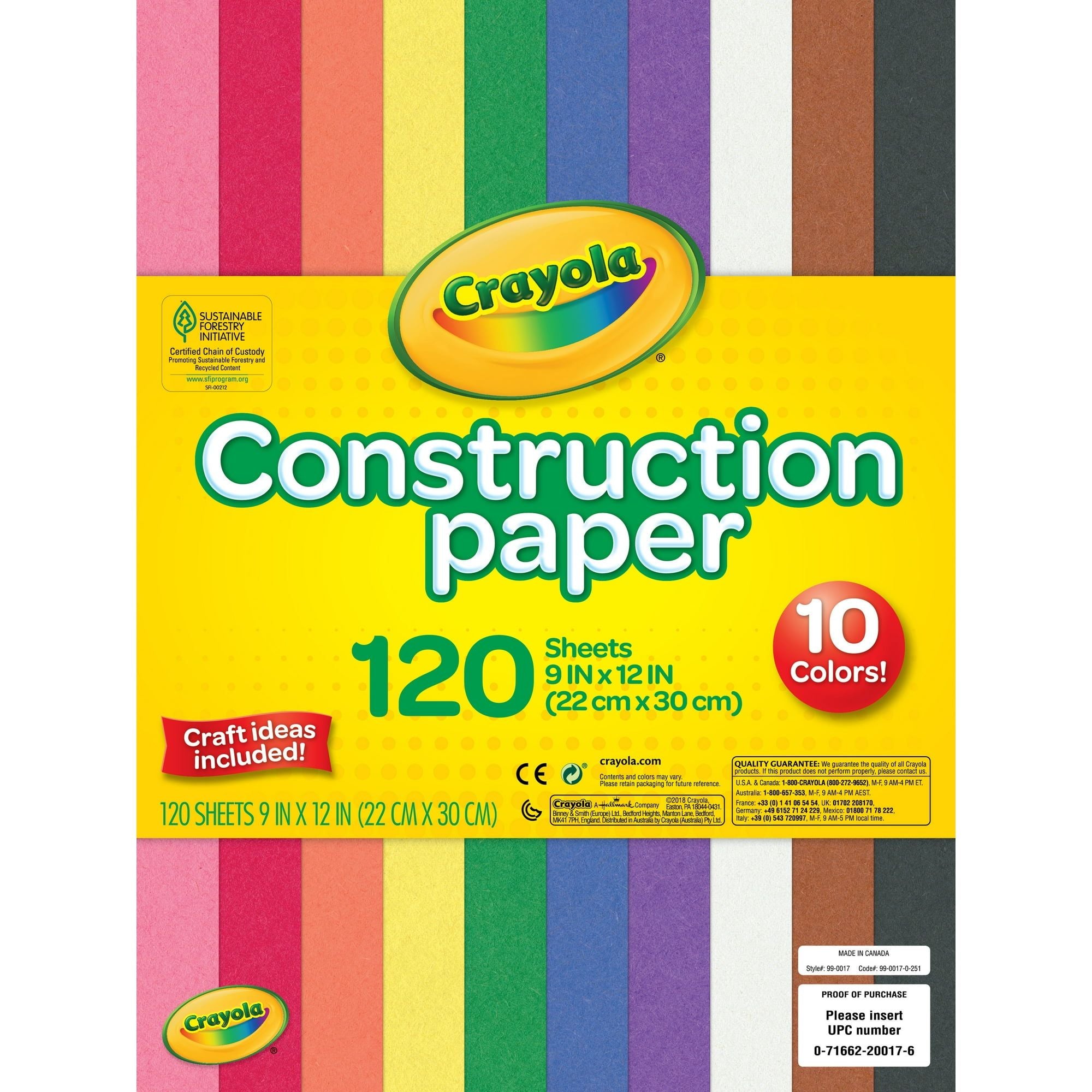 Crayola Construction Paper, 120 Pgs, School Supplies for Kindergarten, 10 Colors, Arts & Crafts Supplies, Classroom Must Haves