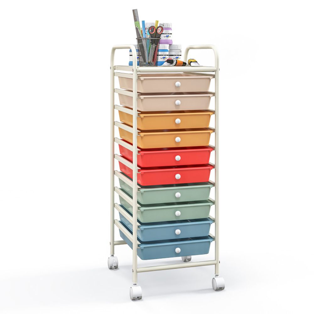 Rolling Storage Cart Organizer with 10 Compartments and 4 Universal Casters
