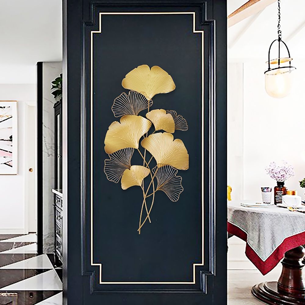Modern Metal Ginkgo Leaves Wall Decor Home Hanging Art in Gold