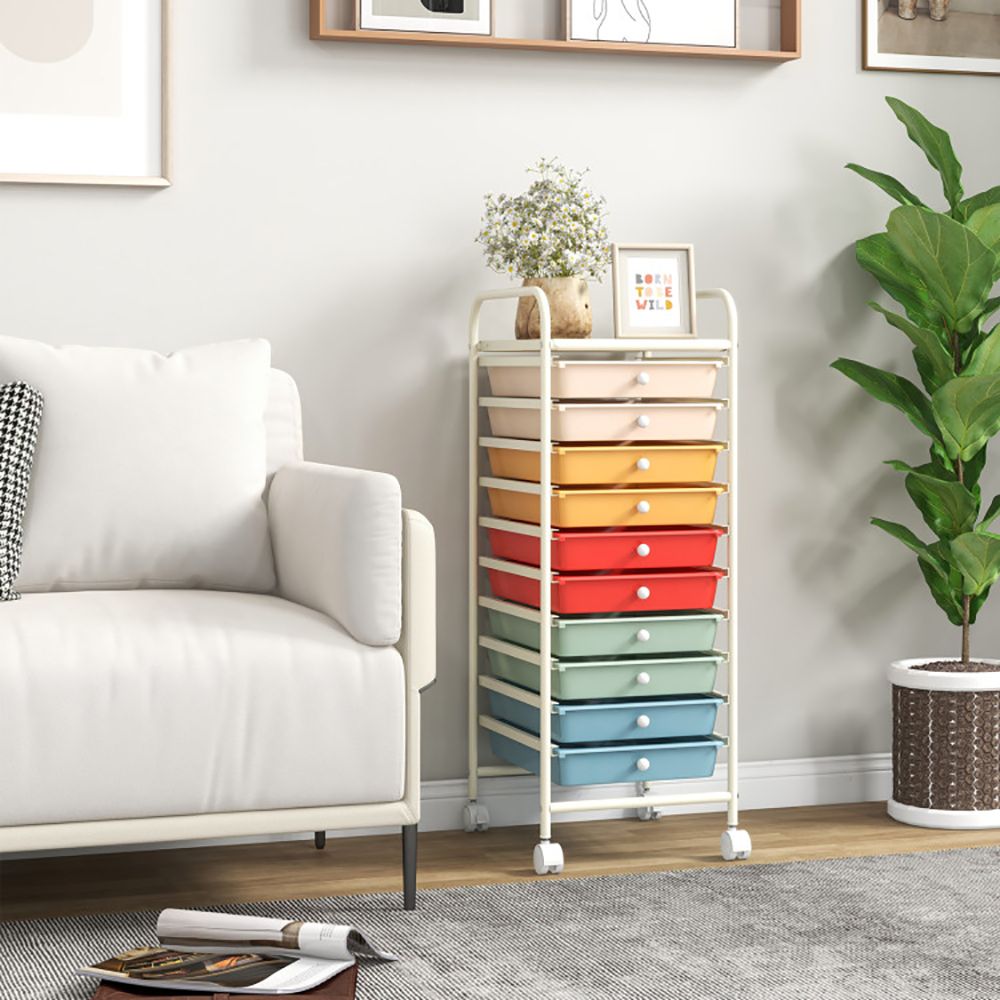 Rolling Storage Cart Organizer with 10 Compartments and 4 Universal Casters