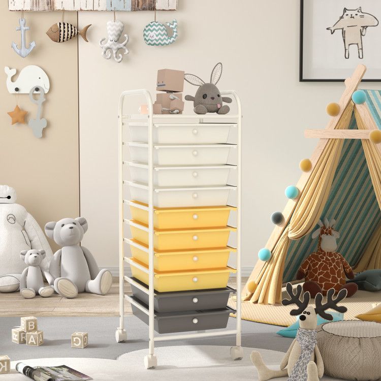 Rolling Storage Cart Organizer with 10 Compartments and 4 Universal Casters