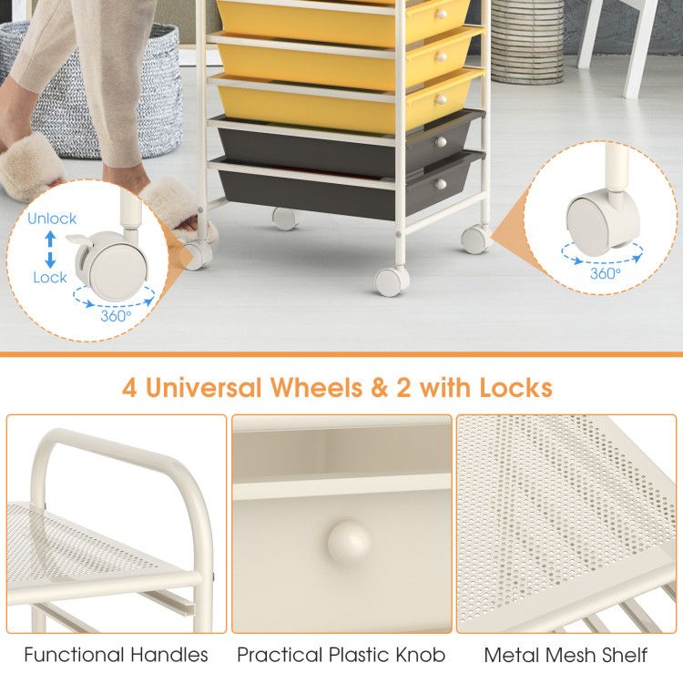 Rolling Storage Cart Organizer with 10 Compartments and 4 Universal Casters