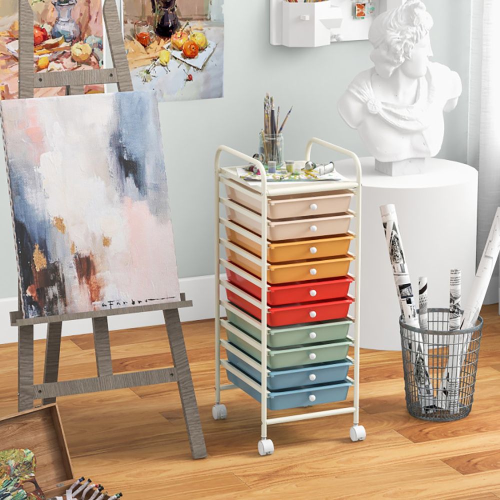 Rolling Storage Cart Organizer with 10 Compartments and 4 Universal Casters
