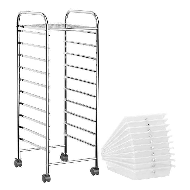 Rolling Storage Cart Organizer with 10 Compartments and 4 Universal Casters