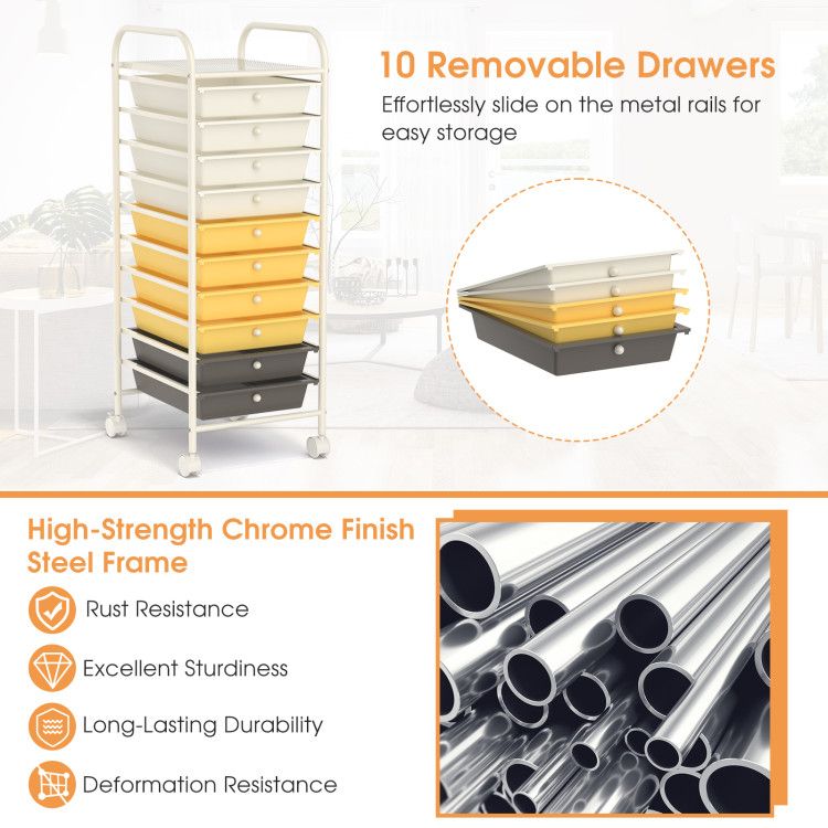 Rolling Storage Cart Organizer with 10 Compartments and 4 Universal Casters