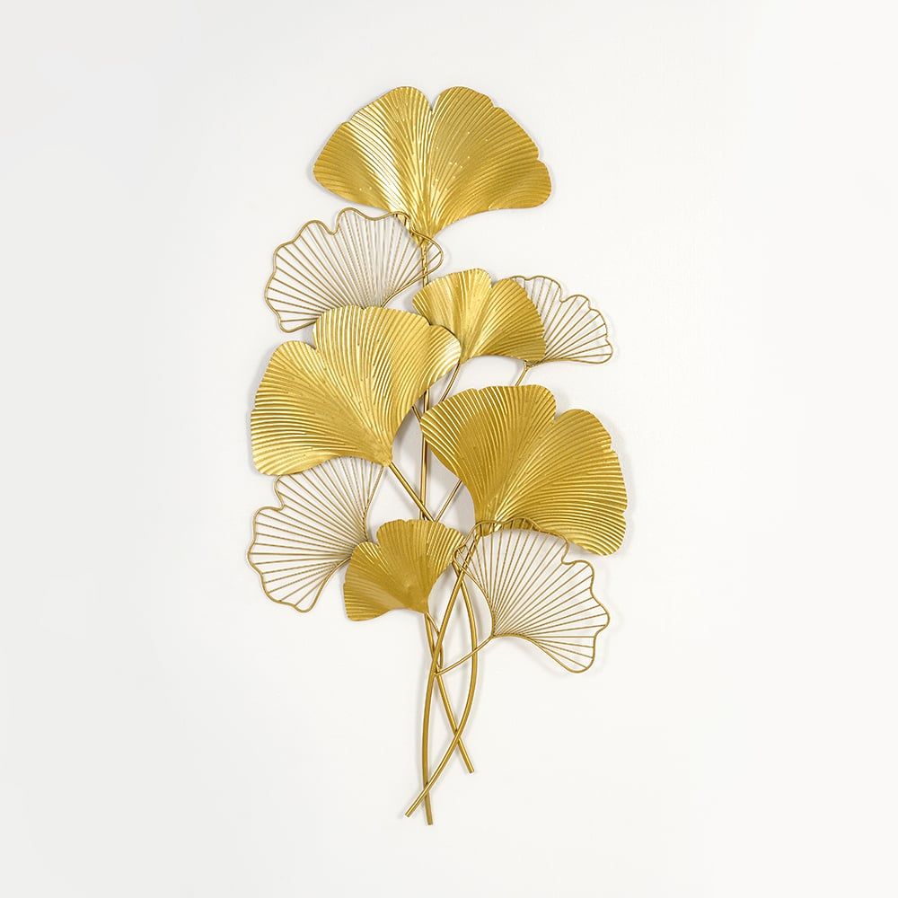 Modern Metal Ginkgo Leaves Wall Decor Home Hanging Art in Gold