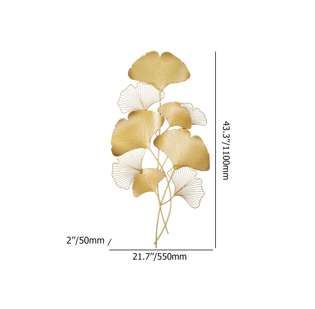 Modern Metal Ginkgo Leaves Wall Decor Home Hanging Art in Gold