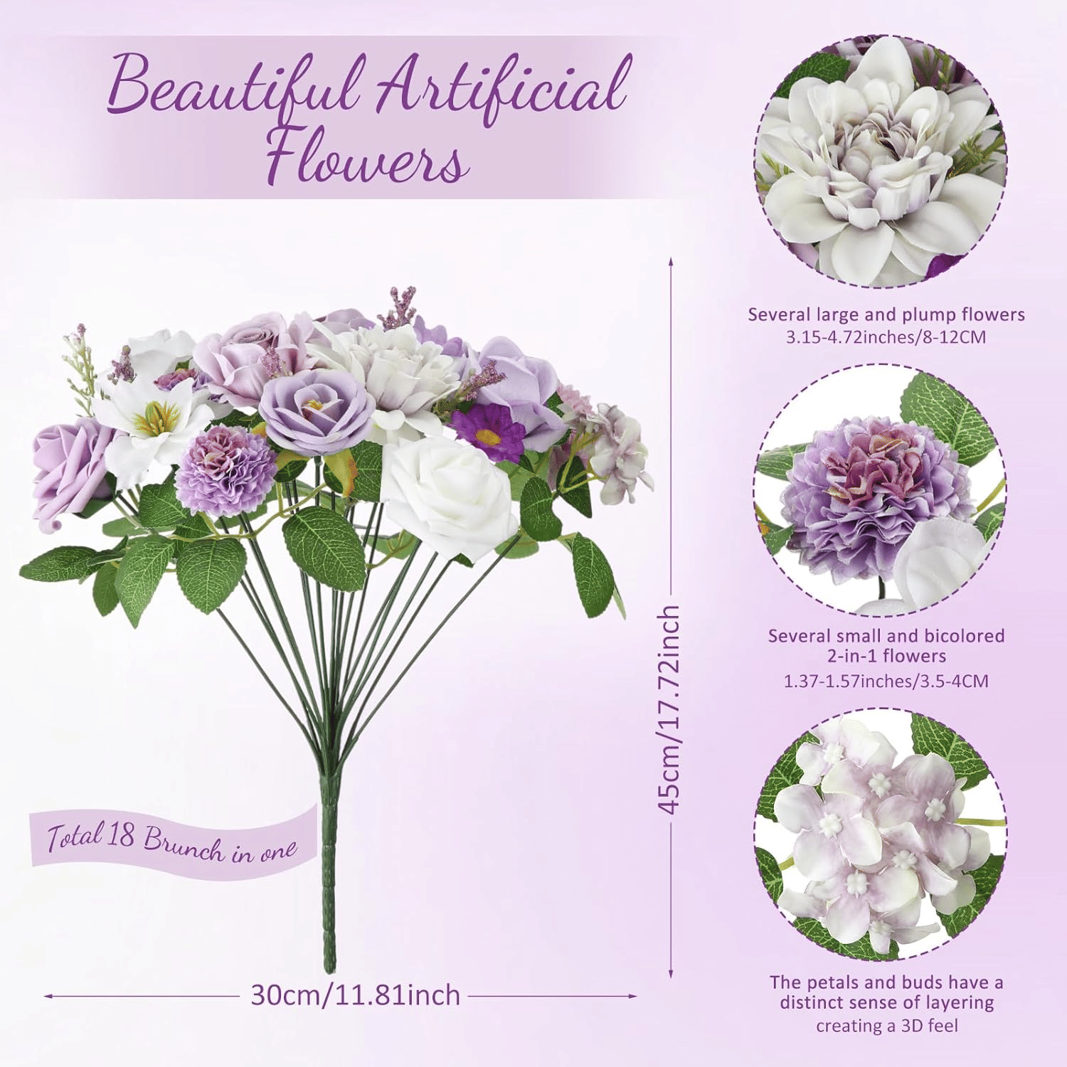 Hoteam 2 Bundles Artificial Flowers Combo Silk Mix Purple Fake Flowers with Stems Roses Chrysanthemum Dahlia Greenery Combo Set for DIY Wedding Bouquets Baby Shower Table Centerpieces Home Decor