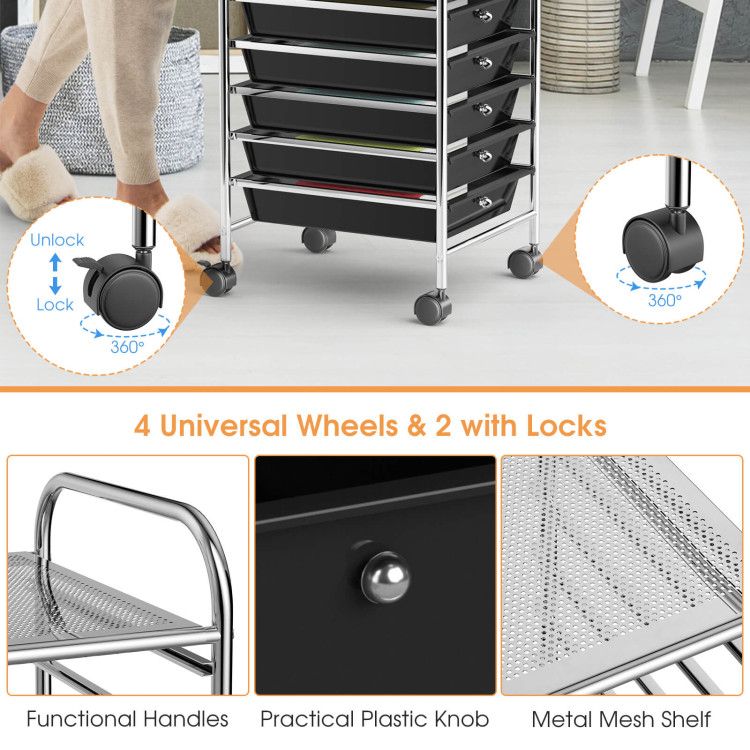 Rolling Storage Cart Organizer with 10 Compartments and 4 Universal Casters