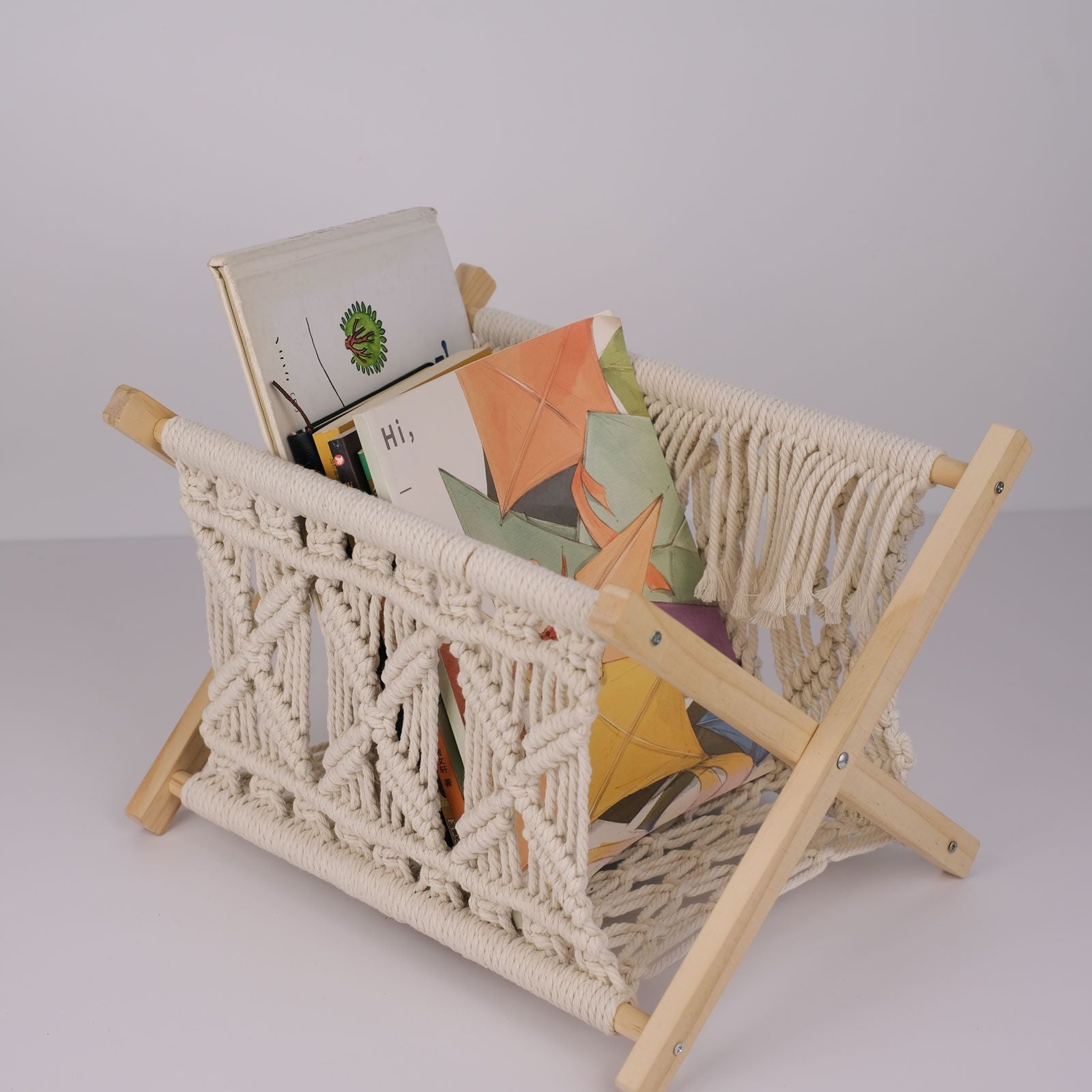 Xemussa 1pc Newspaper Baskets, Magazine Rack, Cotton Rope Woven Magazine Holder, Standing Boho Basket, Book Basket for Newspapers, Magazines, Books, Living Room, Bathroom, Office