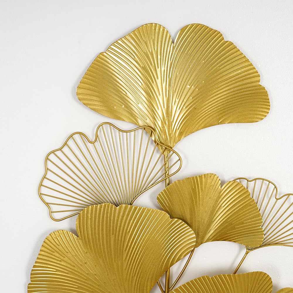 Modern Metal Ginkgo Leaves Wall Decor Home Hanging Art in Gold