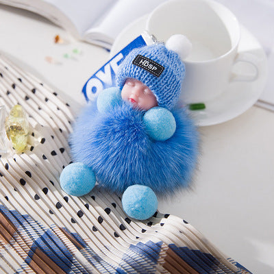 Fox Fur Pendant Sleeping Baby Backpack Pendant Jewelry Key Bag Pendant