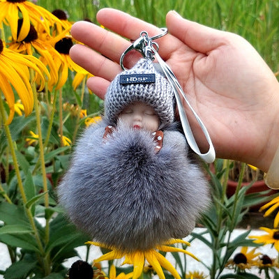 Fox Fur Pendant Sleeping Baby Backpack Pendant Jewelry Key Bag Pendant