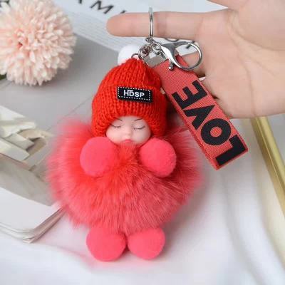 Fox Fur Pendant Sleeping Baby Backpack Pendant Jewelry Key Bag Pendant